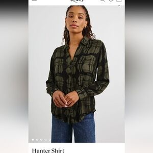 Express Green Black Notched Collar Button Down Shirt